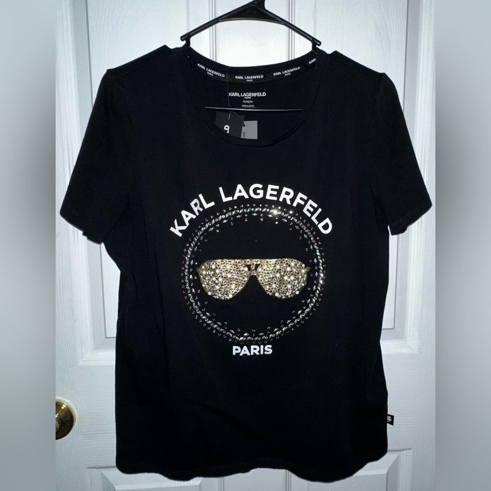 KARL LAGERFELD PARIS EMBELLISHED TEE IN BLACK